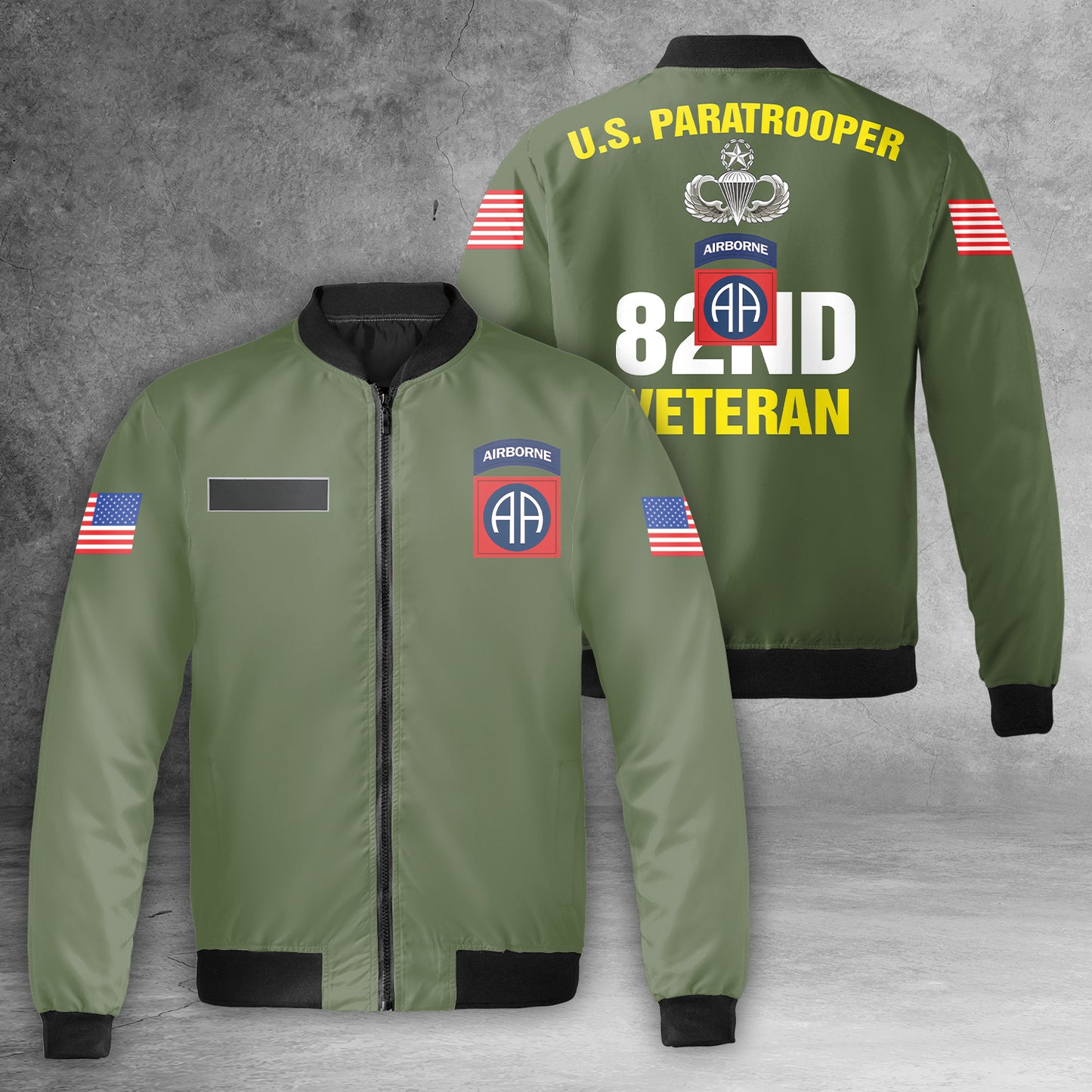 Custom Name US Army 82nd Airborne Division Veteran Paratrooper AOP Fleece Bomber Jacket