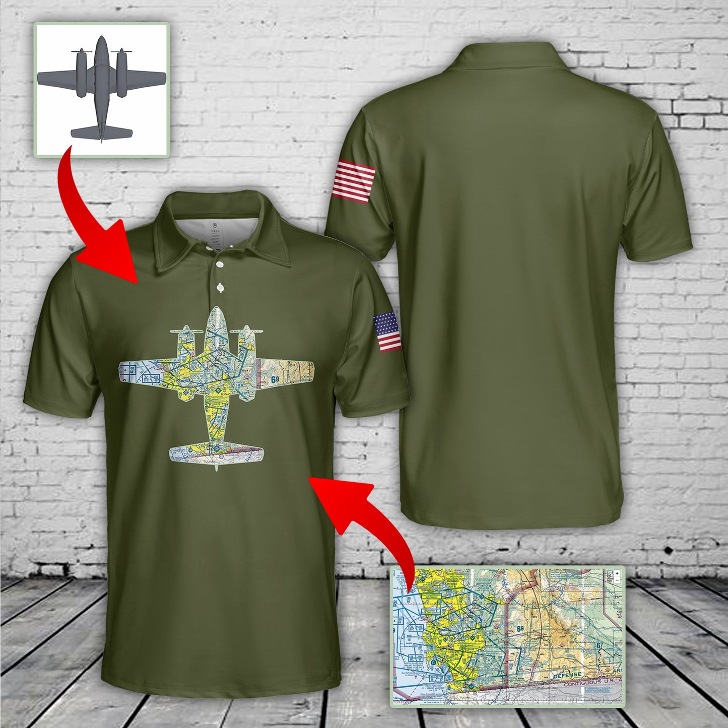 Custom Airplane Silhouette & Aviation Sectional Polo Shirt
