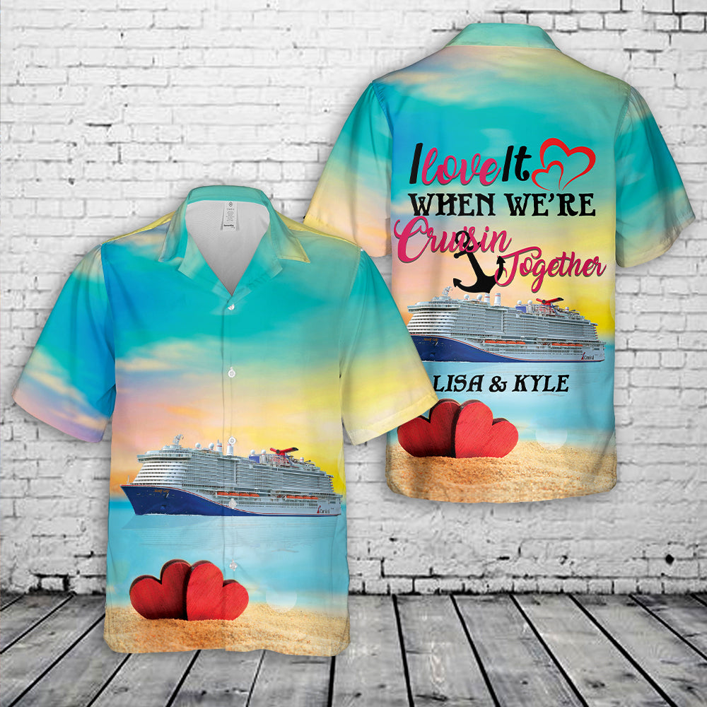Custom Couple Name Carnival Cruise Line Mardi Gras Valentine's Day Hawaiian Shirt