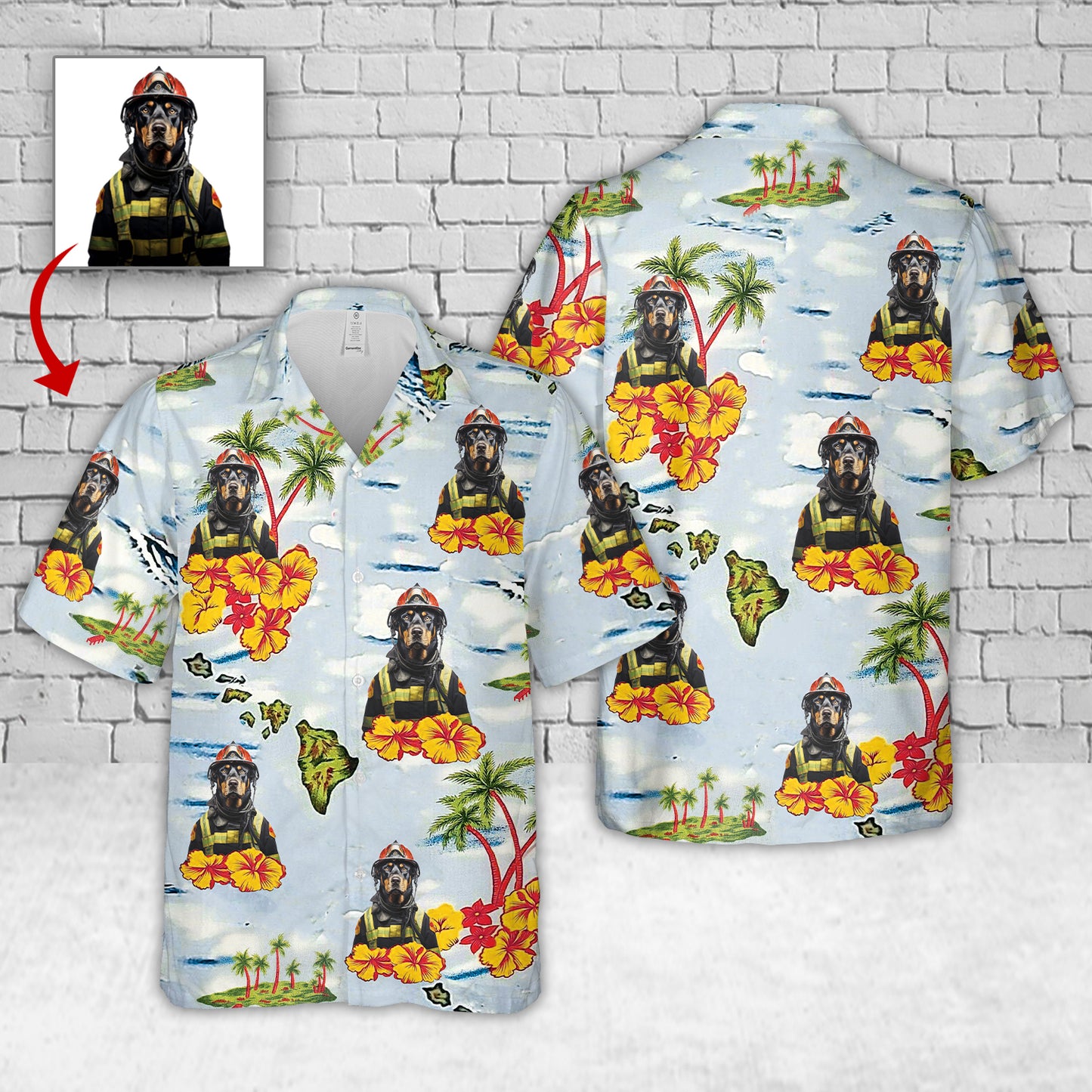 Custom Dog Face Firefighter Dog Hawaiian Shirt