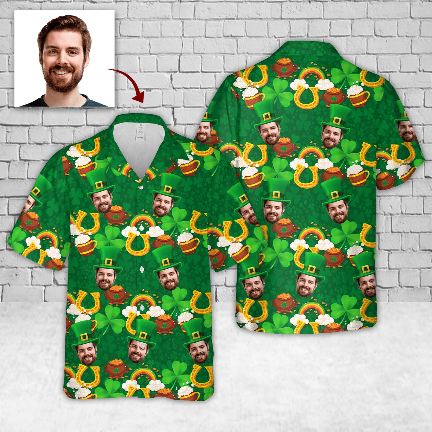 Custom Face Saint Patrick's Day Personalized Hawaiian Shirt