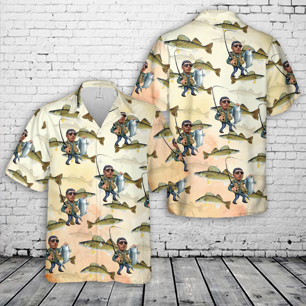 Custom Face Walleye fishing Hawaiian Shirt
