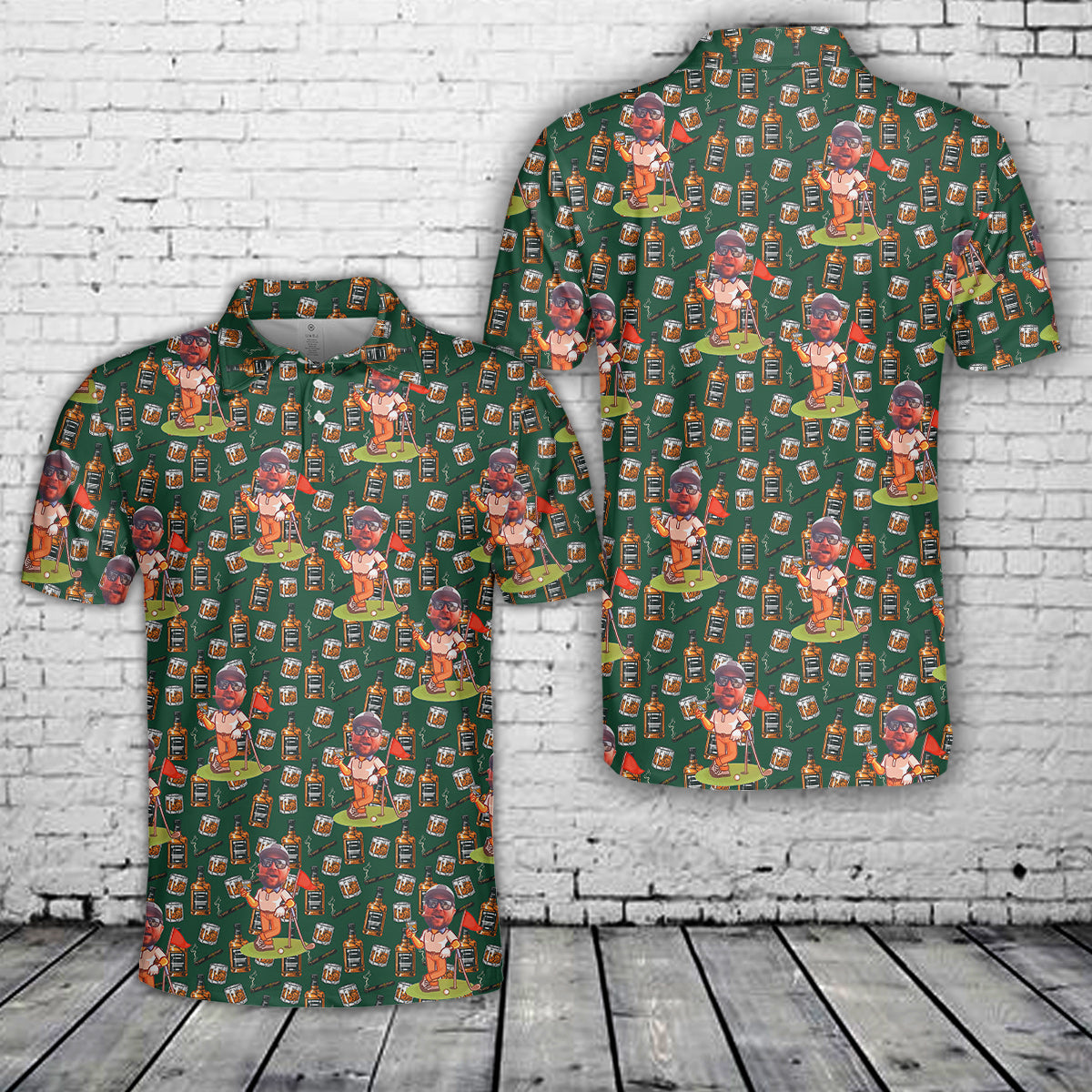 Custom Face Whiskey Cigar Golf Polo Shirt
