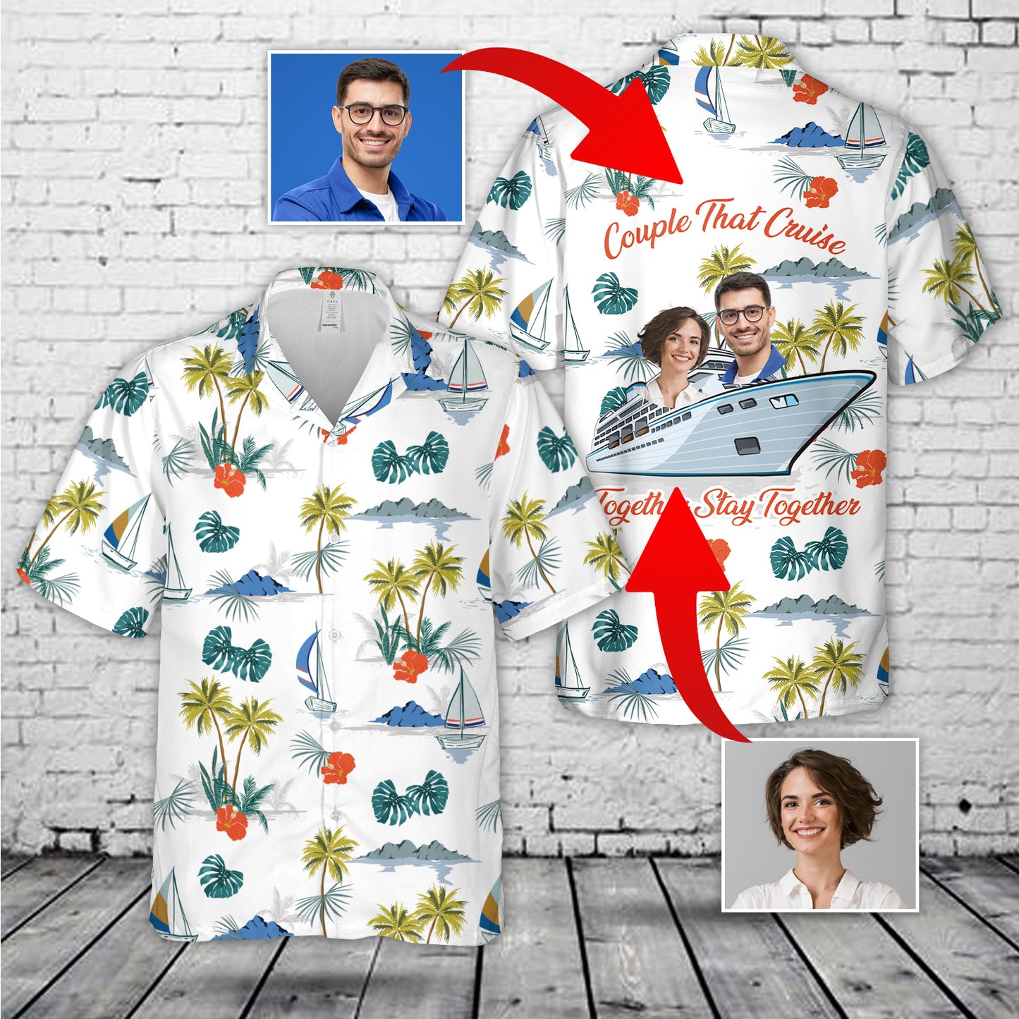 Custom Image Cruising Couple Hawaiian Shirt