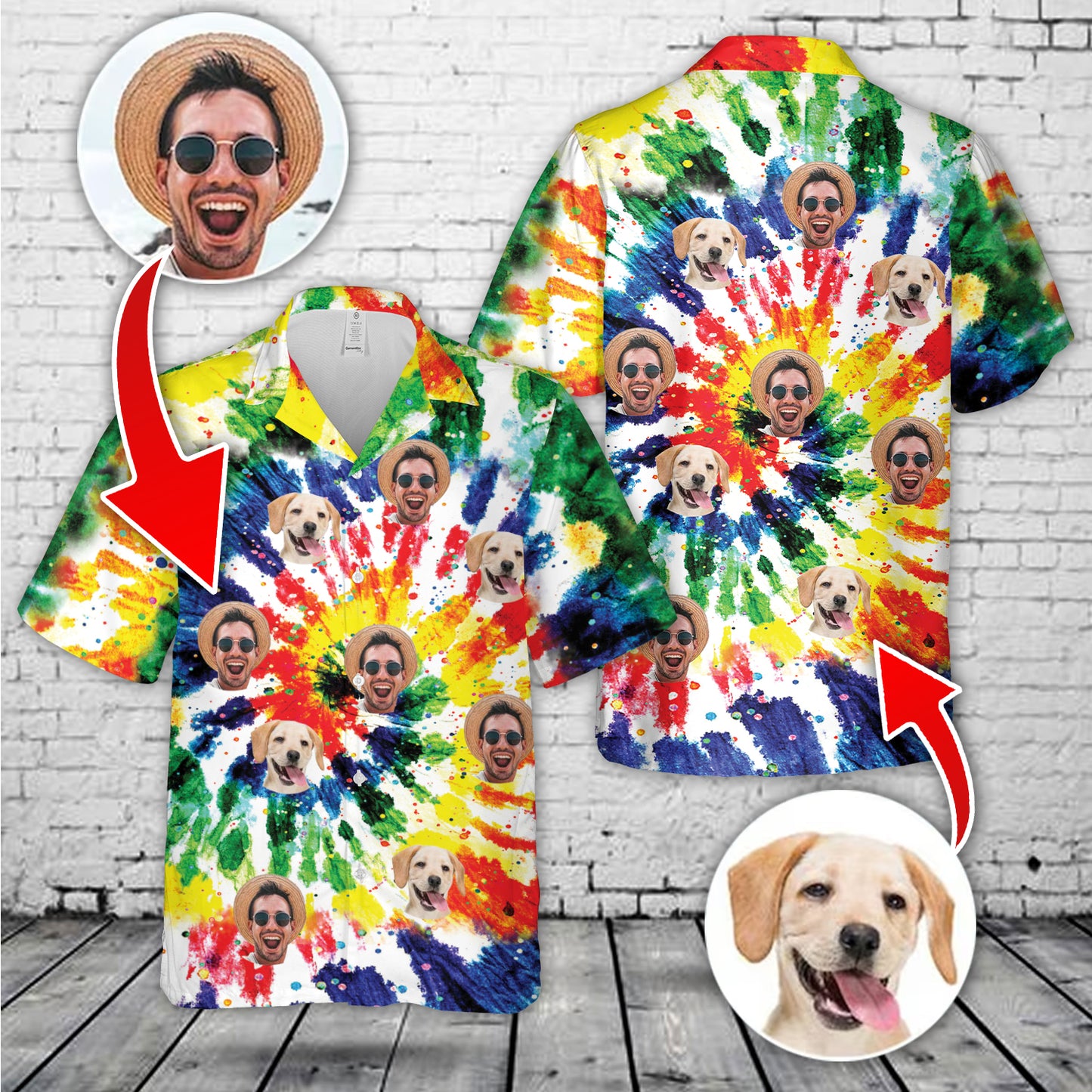 Custom Image Tie Dye 80s 90s Retro Style Hawaiian Shirt