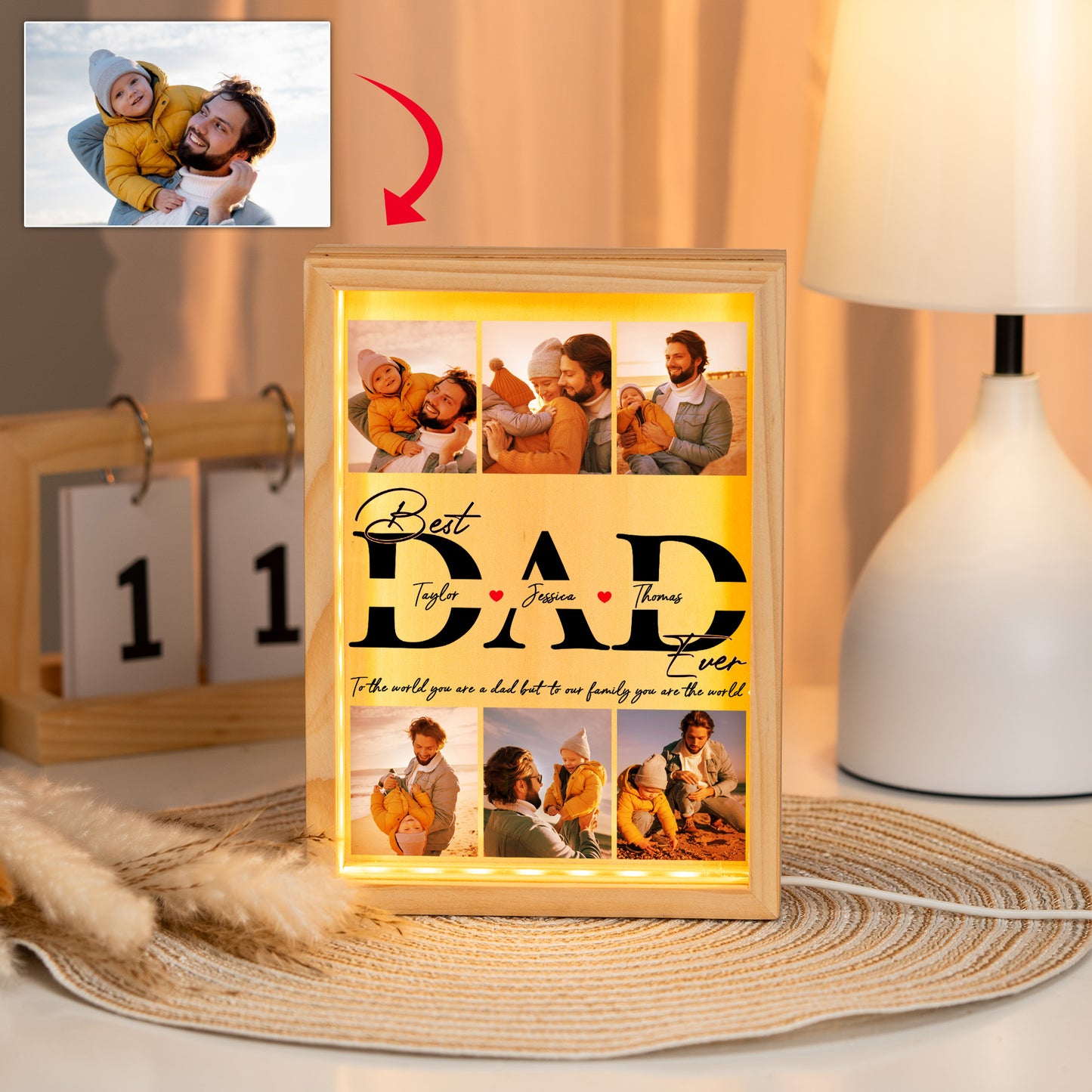 Custom Name And Pictures Best Dad Ever Father's Day Gifts Photo Frame Light Box