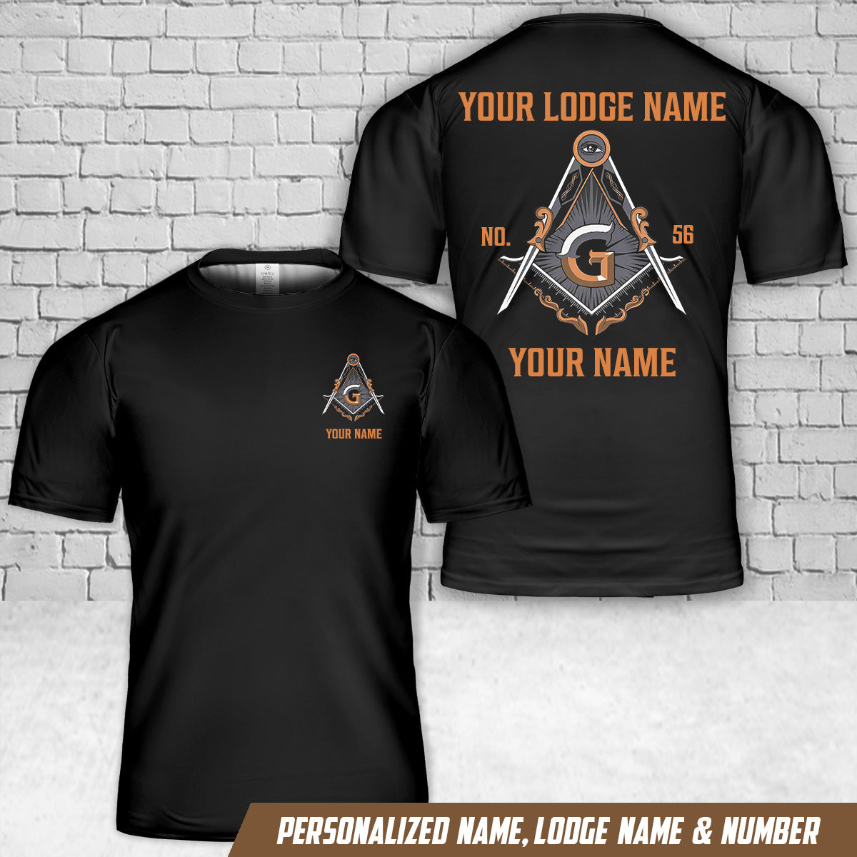 Custom Name, Lodge Name, Number Masonic Freemason T-Shirt 3D