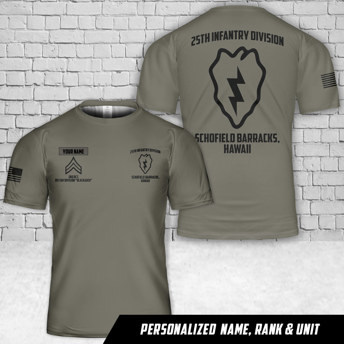 Custom Name, Rank, Unit US Army 25th Infantry Division T-Shirt 3D