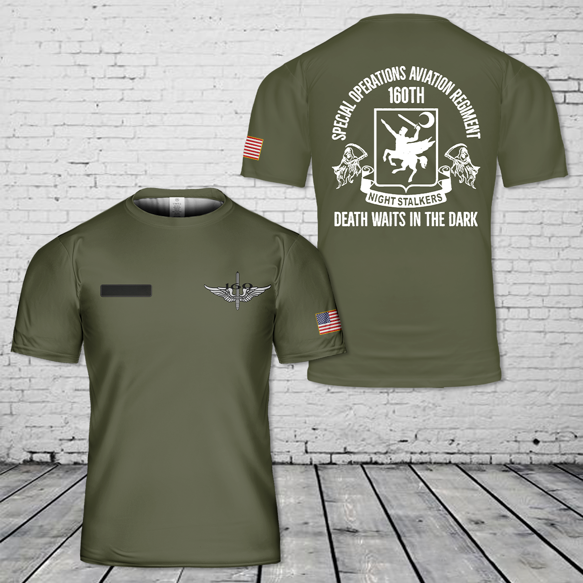 Custom Name 160th Airborne NIGHT STALKERS SOAR Death waits In The Dark T-Shirt 3D