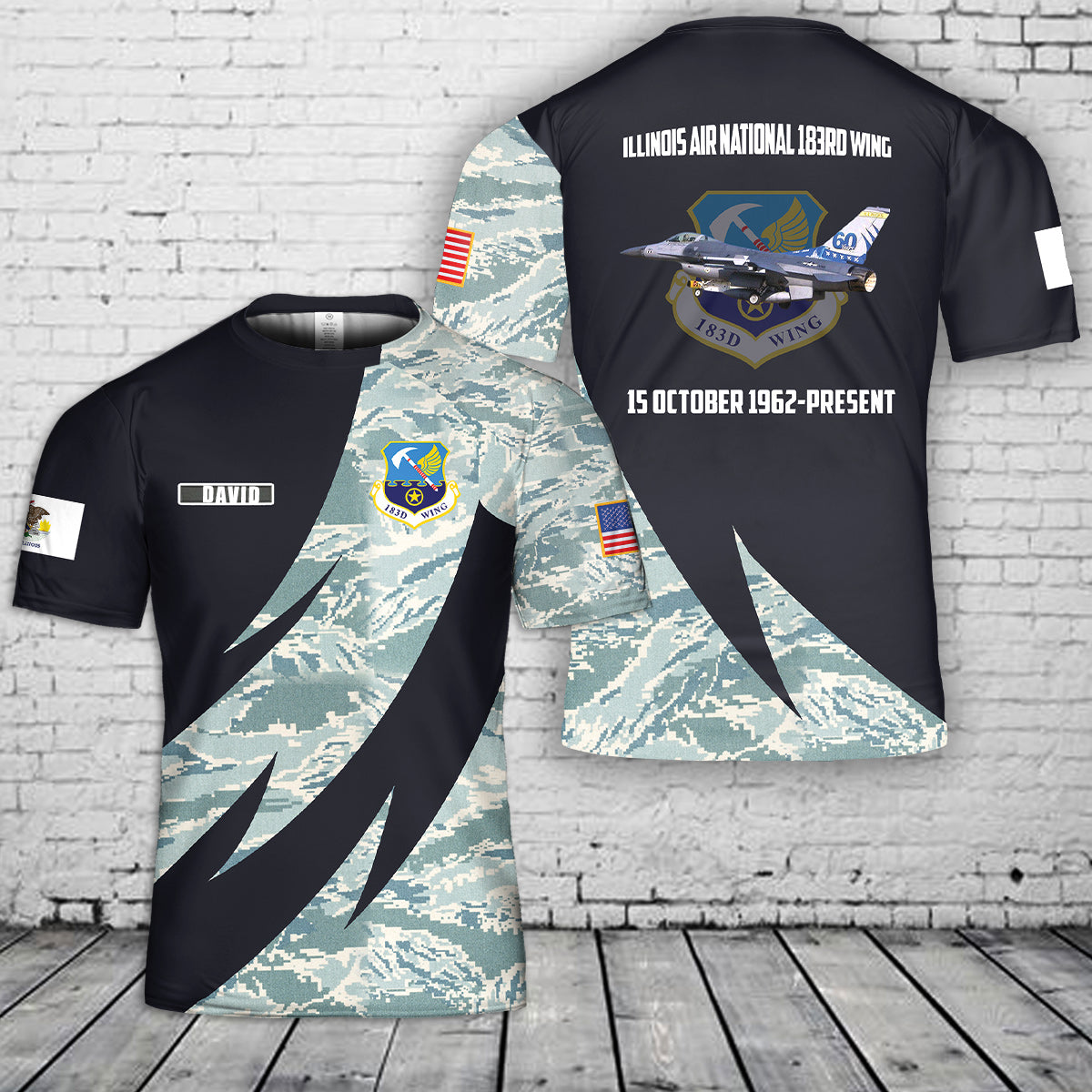 Custom Name 183d WG Illinois Air National Guard F-16C 3D T-Shirt