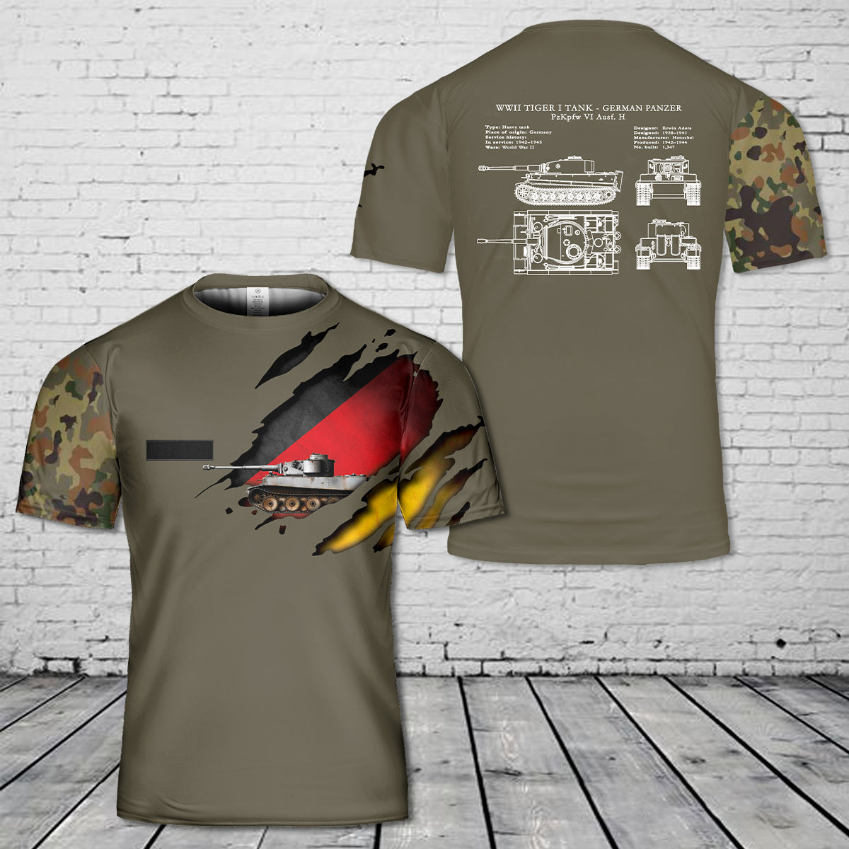 Custom Name 1942 German Panzer WW2 Tiger I Tank PzKpfw VI Ausf.H T-Shirt 3D
