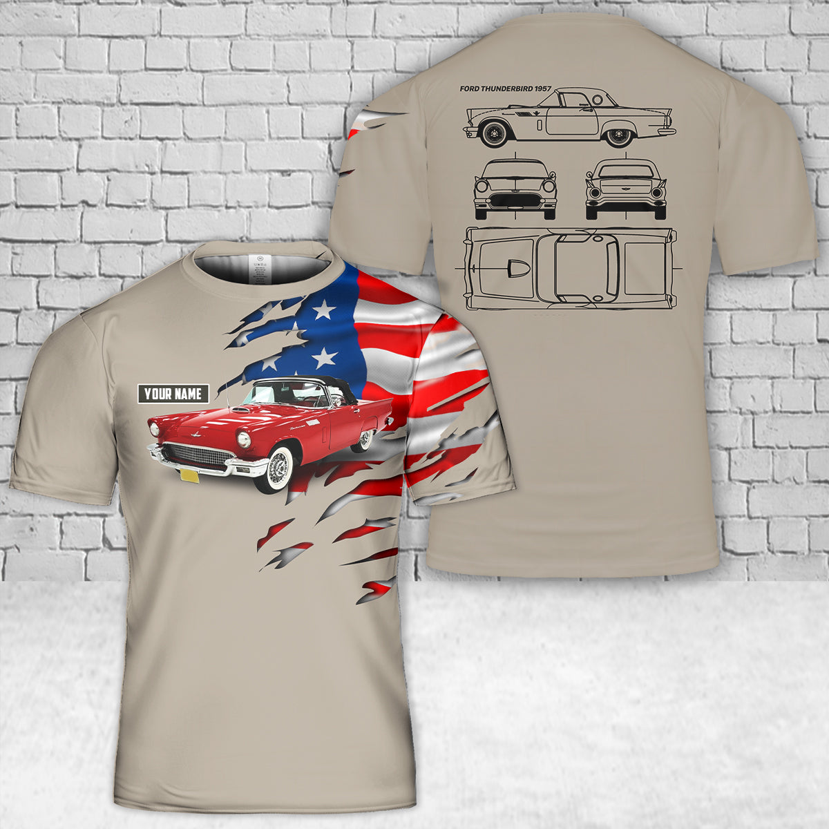 Custom Name 1957 Ford Thunderbird 3D T-Shirt