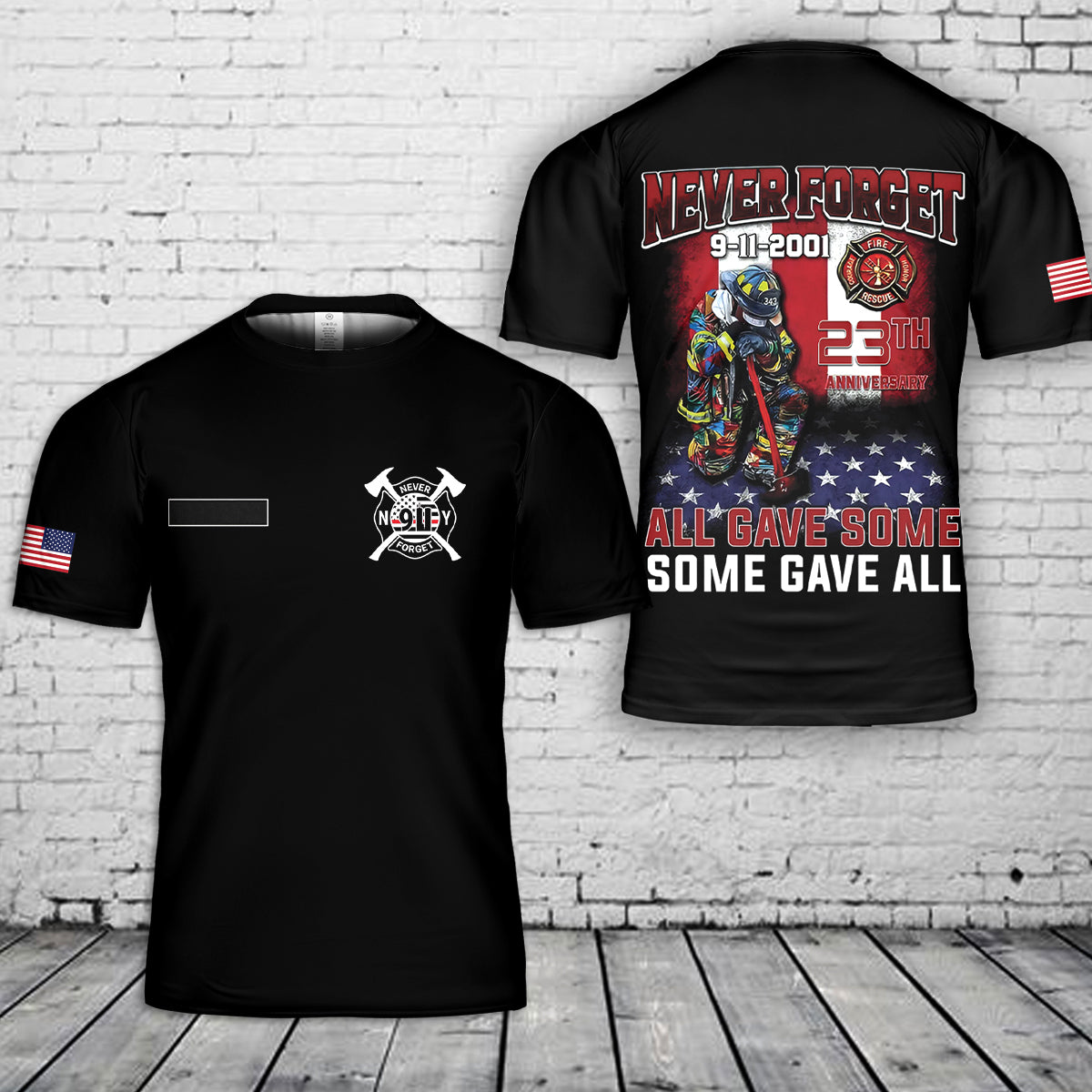 Custom Name 23th Anniversary Never Forget 911 September 11th, 911 New York Fire fighter T-Shirt 3D