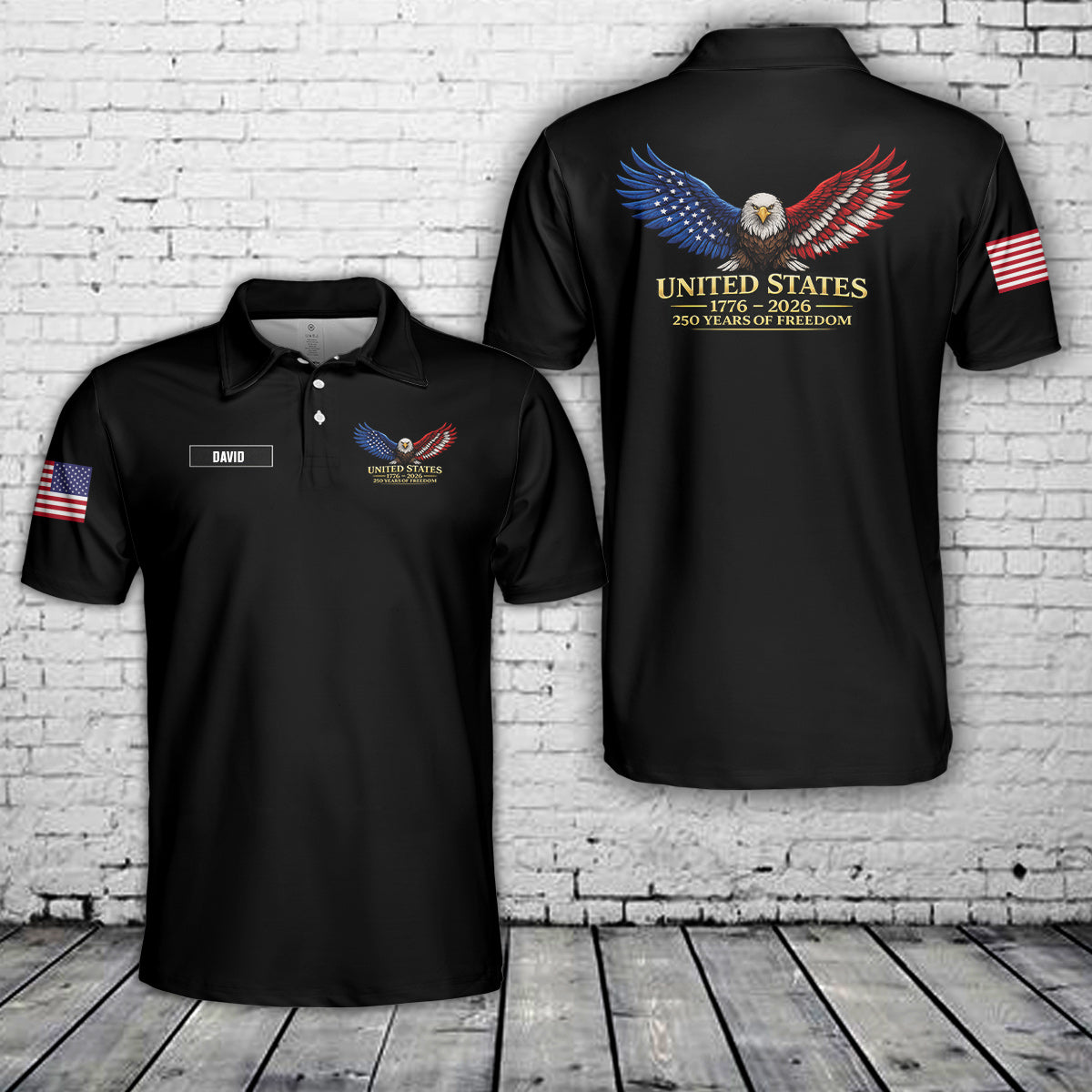 Custom Name 250 Years of Freedom 1776-2026 Polo Shirt