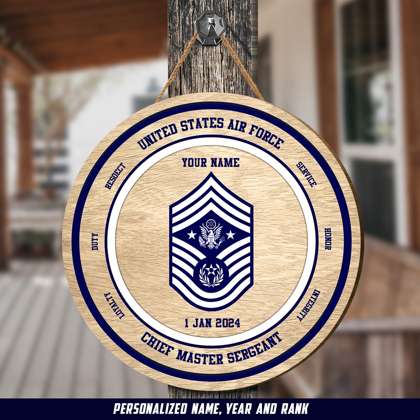 Custom Name, Rank And Year US Air Force Veterans Custom Shape Wood Sign