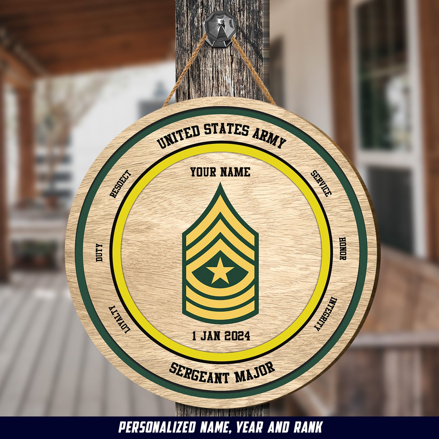 Custom Name, Rank And Year US Army Veterans Custom Shape Wood Sign