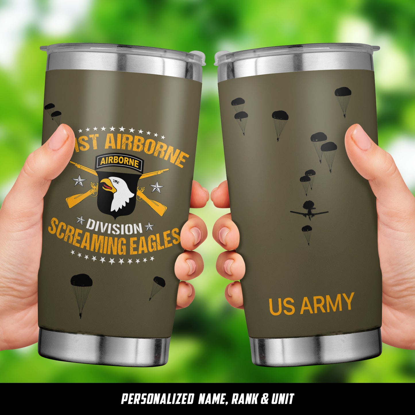 Custom Name, Rank & Unit US Army 101st Airborne Division Tumbler 20oz