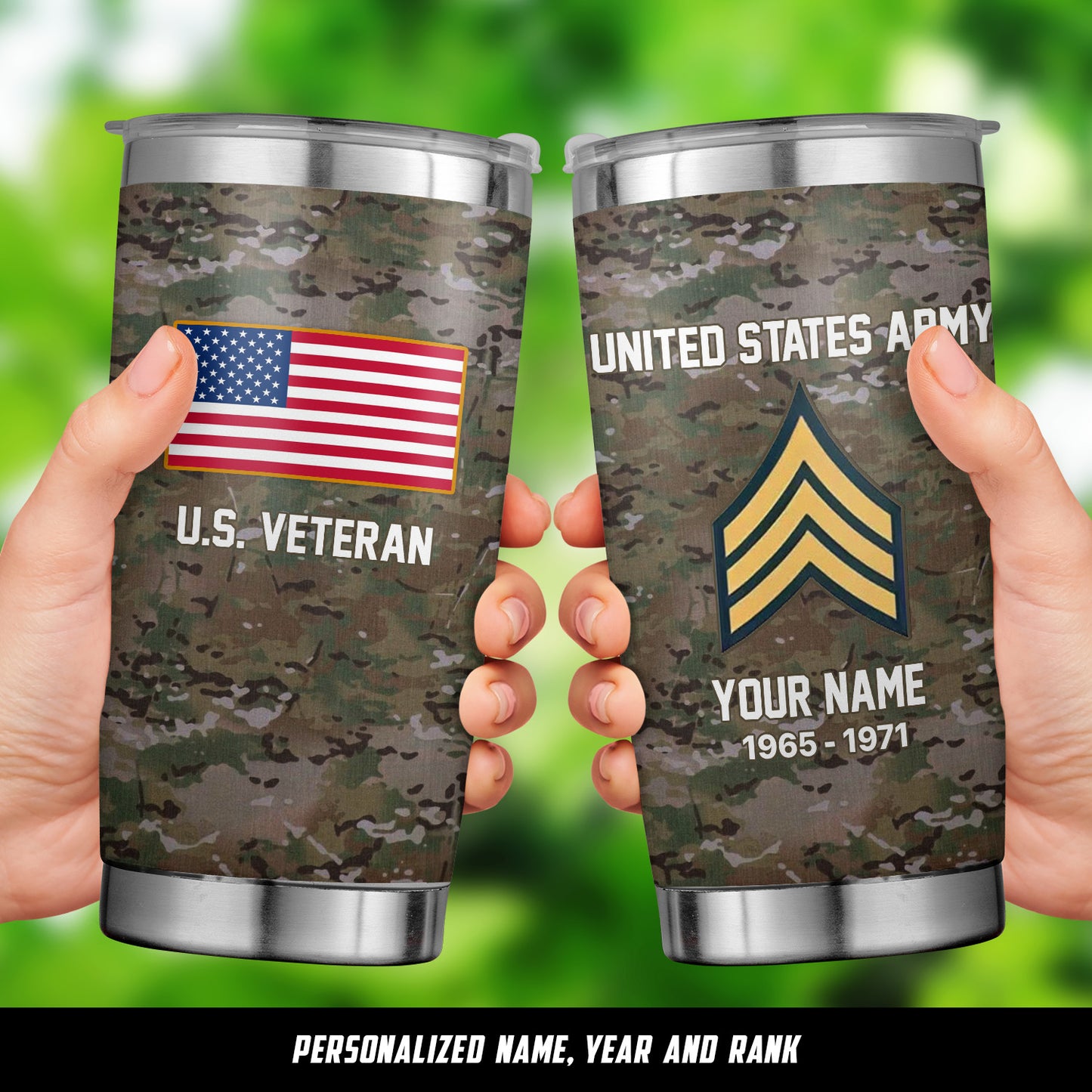 Custom Name Rank And Year US Army Veteran Tumbler 20oz