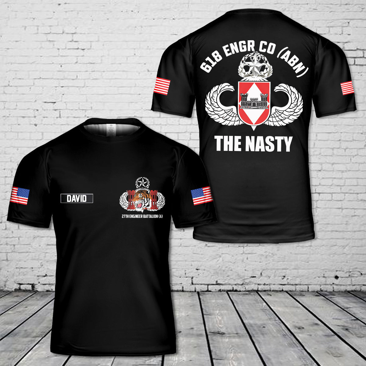 Custom Name 618th Engineer Support Company Airborne 3D T-Shirt