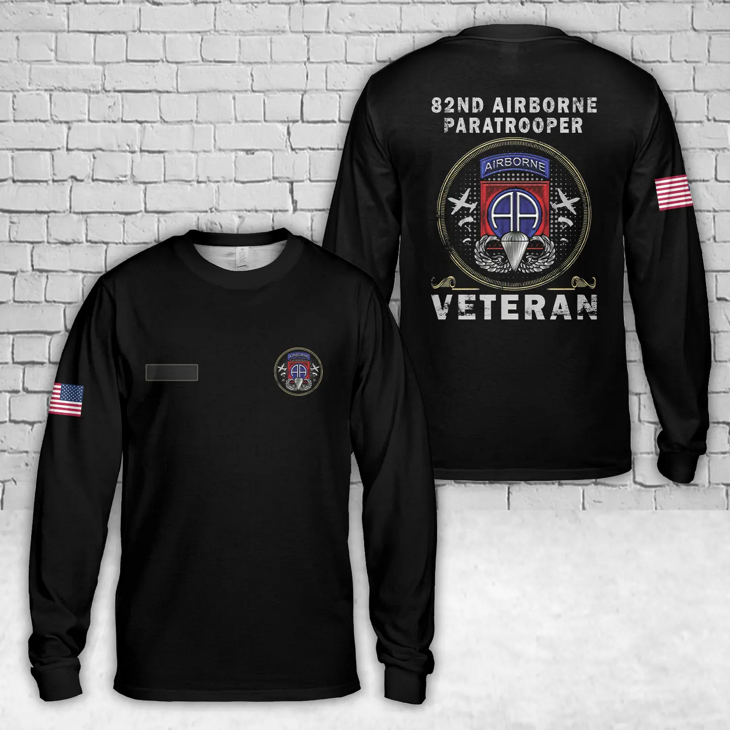 Custom Name 82nd Airborne Division Paratrooper Army Veteran AOP Long Sleeve Shirt