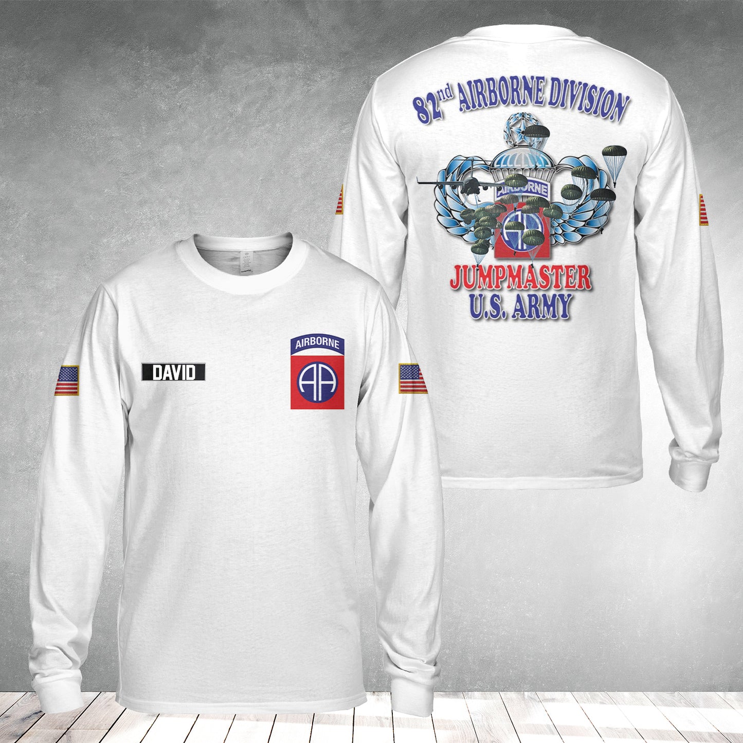 Custom Name 82nd Airborne Jumpmaster (Master Wings) AOP Long Sleeve Shirt