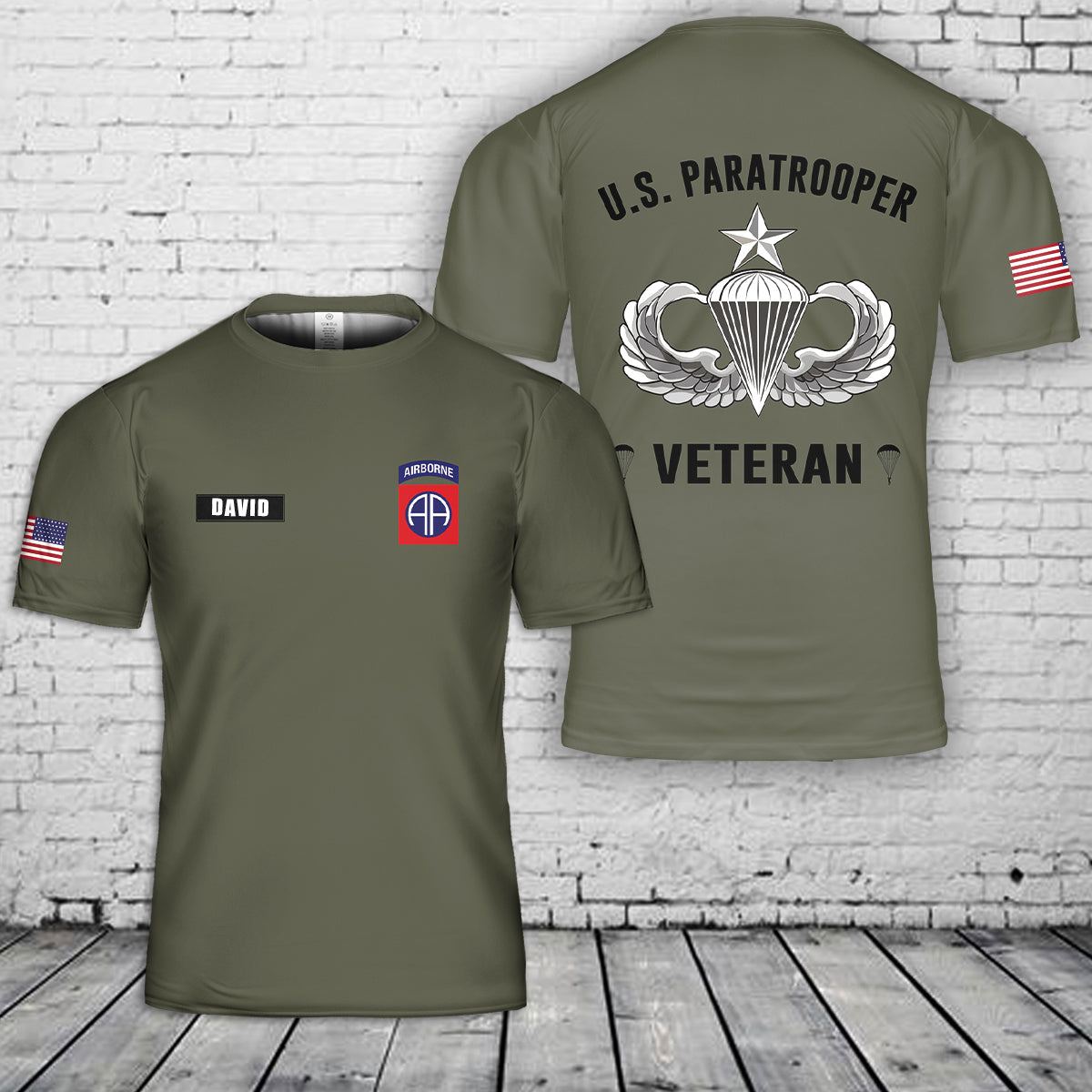Custom Name US Army 82nd Airborne Paratrooper Veteran Jump Wings 3D T-Shirt