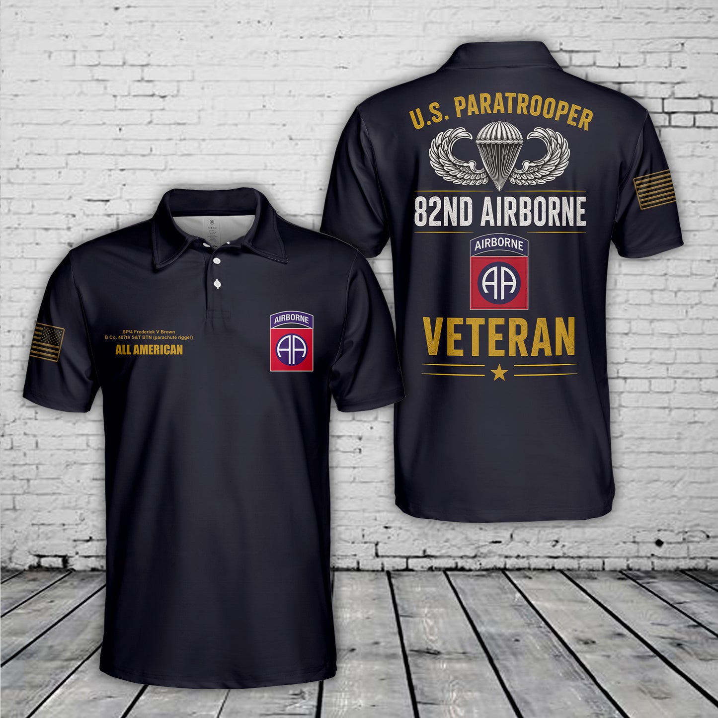 Custom Name 82nd Airborne U.S. Paratrooper Veteran Polo Shirt