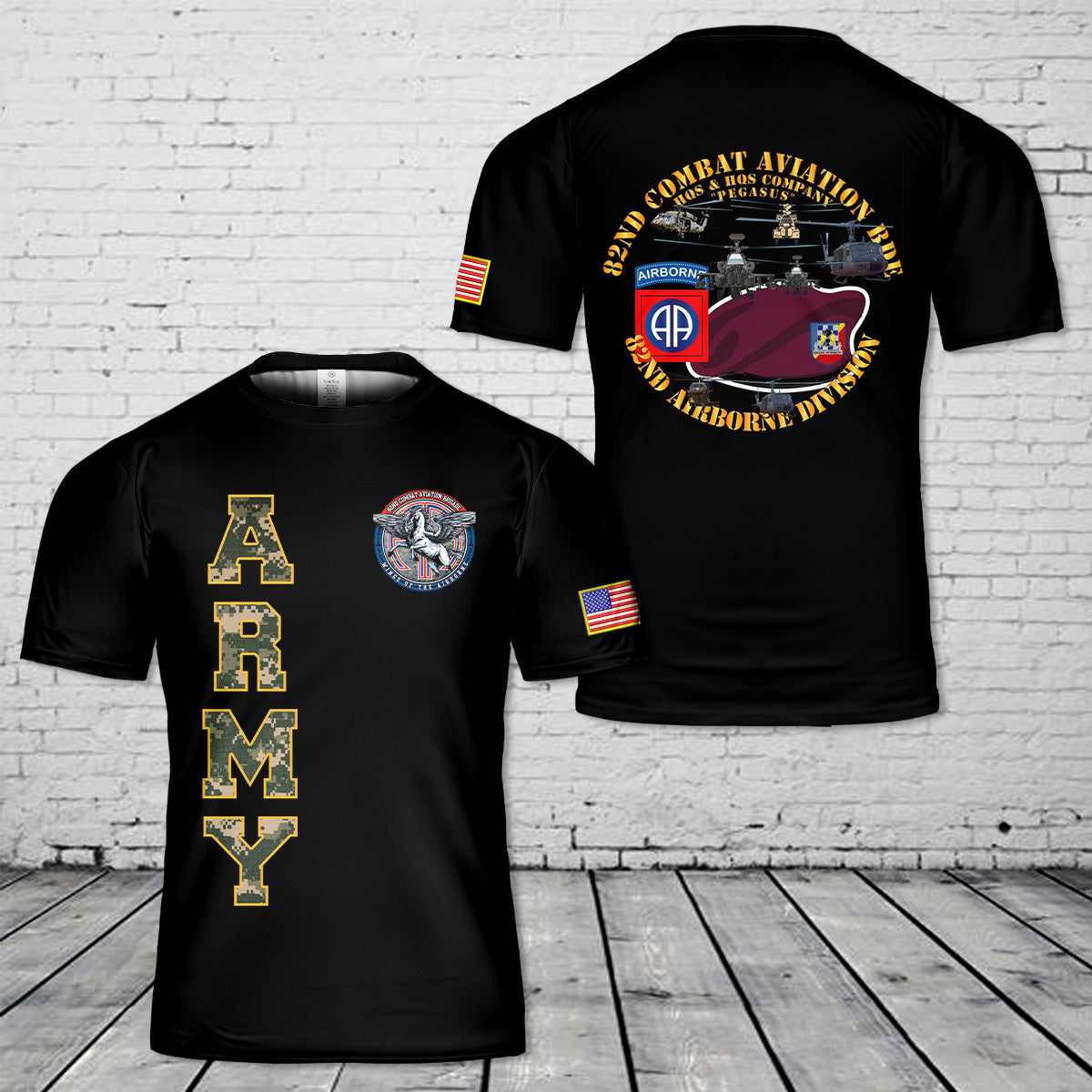 Custom Name 82nd Combat Aviation Brigade, 82nd Airborne Division T-Shirt 3D