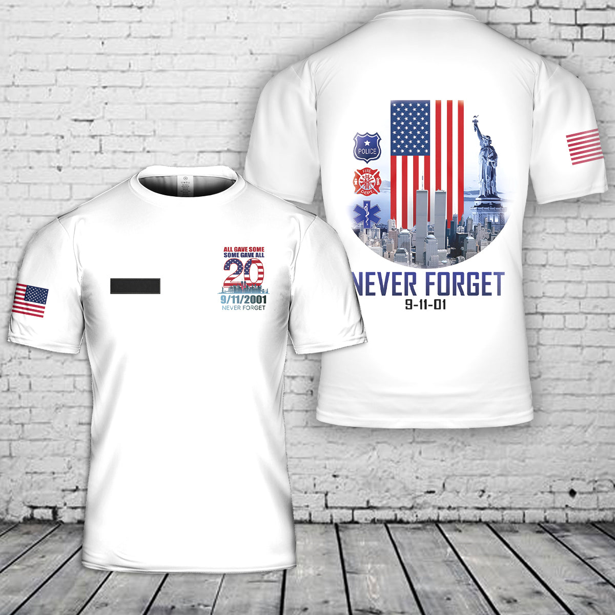Custom Name 911 Never Forget 3D T-Shirt