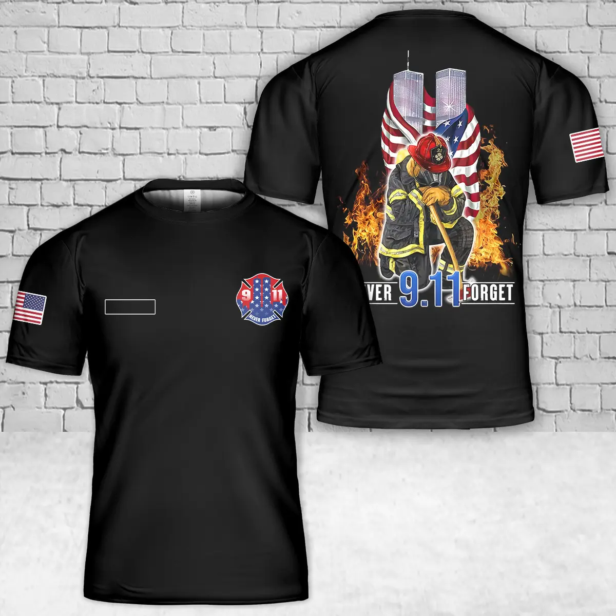 Custom Name 911 Never Forget Firefighter T-Shirt 3D