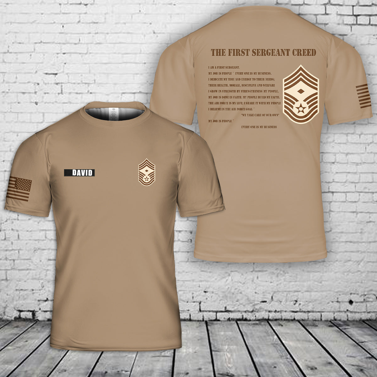 Custom Name Air Force FIRST SERGEANT 1SGT (E7-E9) Creed 3D T-Shirt