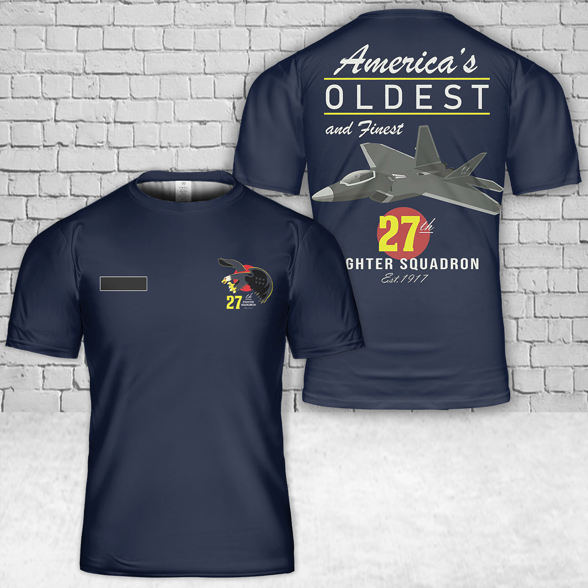 Custom Name America's Oldest and Finest 27th Fighter Squadron Est 1917 T-Shirt 3D