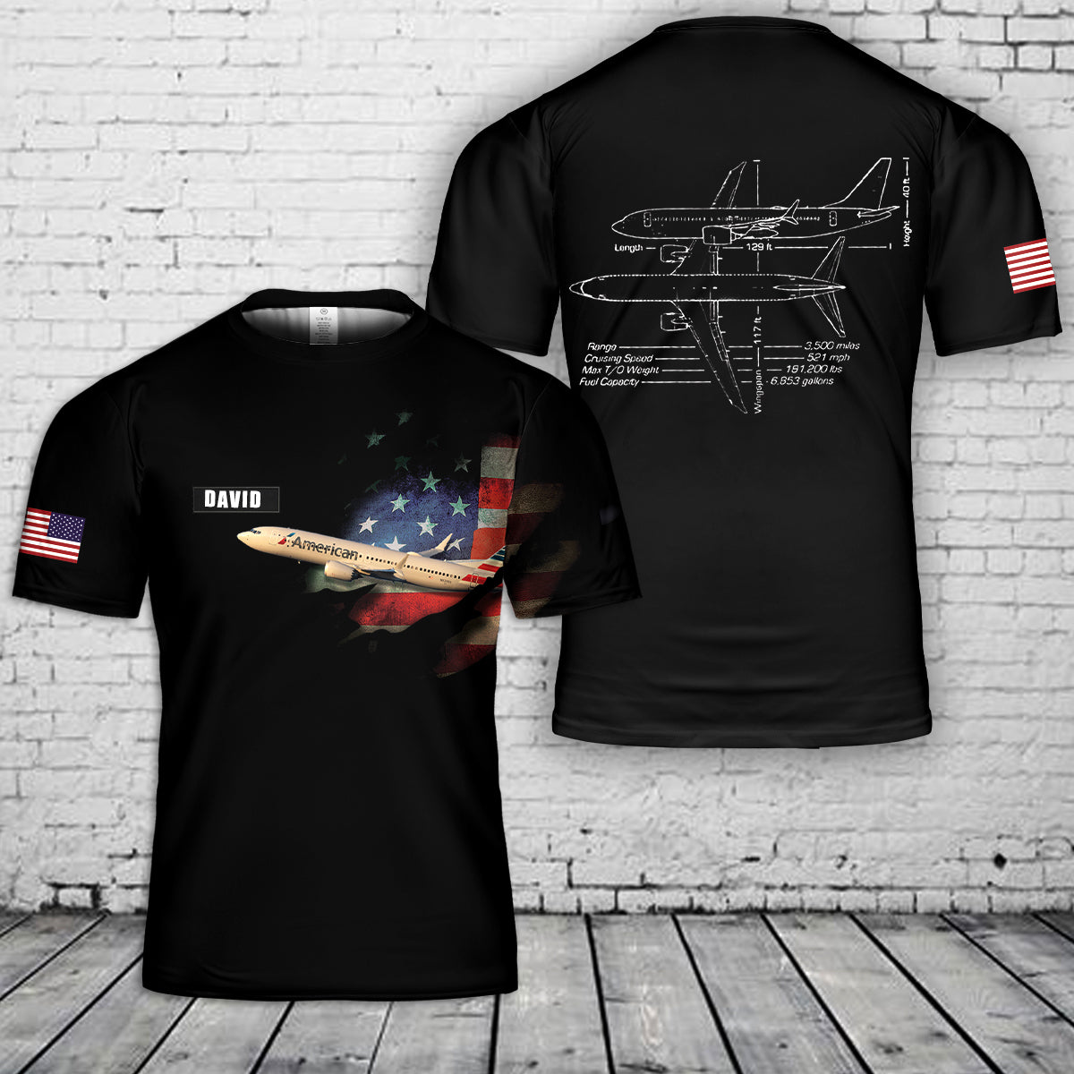 Custom Name American Airlines Boeing 737 Max 3D T-Shirt