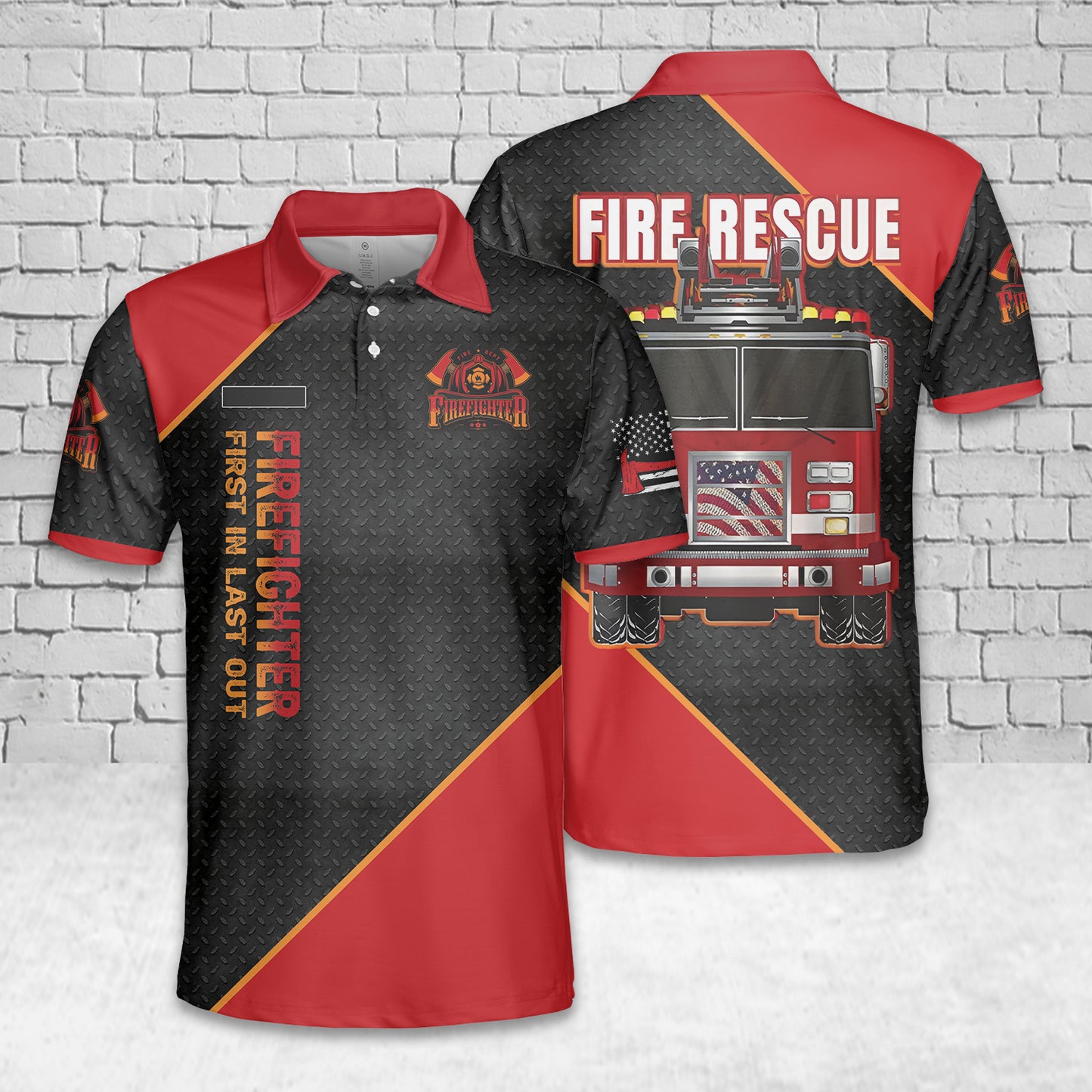 Custom Name American Fire Rescue Firefighter Department Truck Fireman Polo Shirt