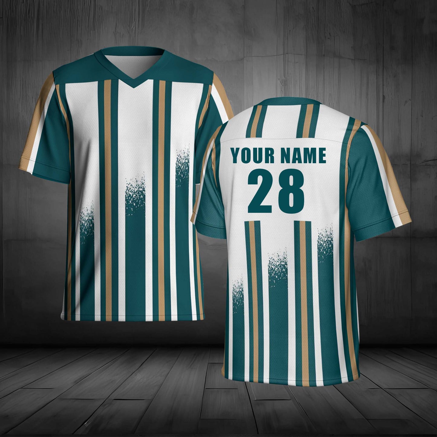 Custom Name And Number Classic Stripes Green And White AOP Football Jersey