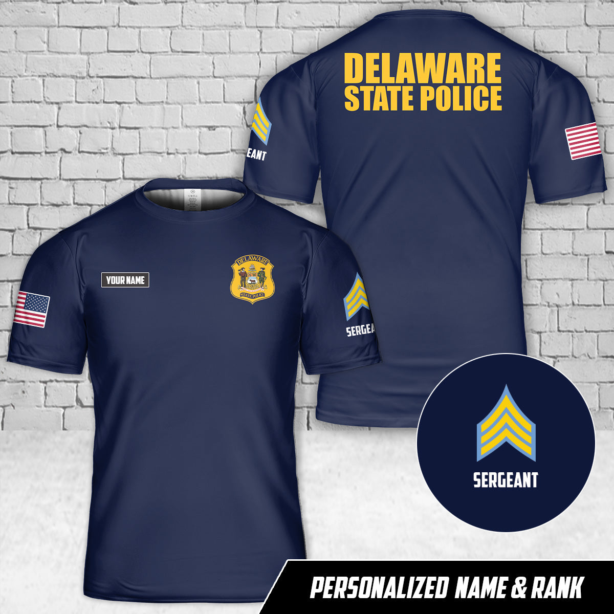 Custom Name And Rank Delaware State Police (DSP) T-Shirt 3D