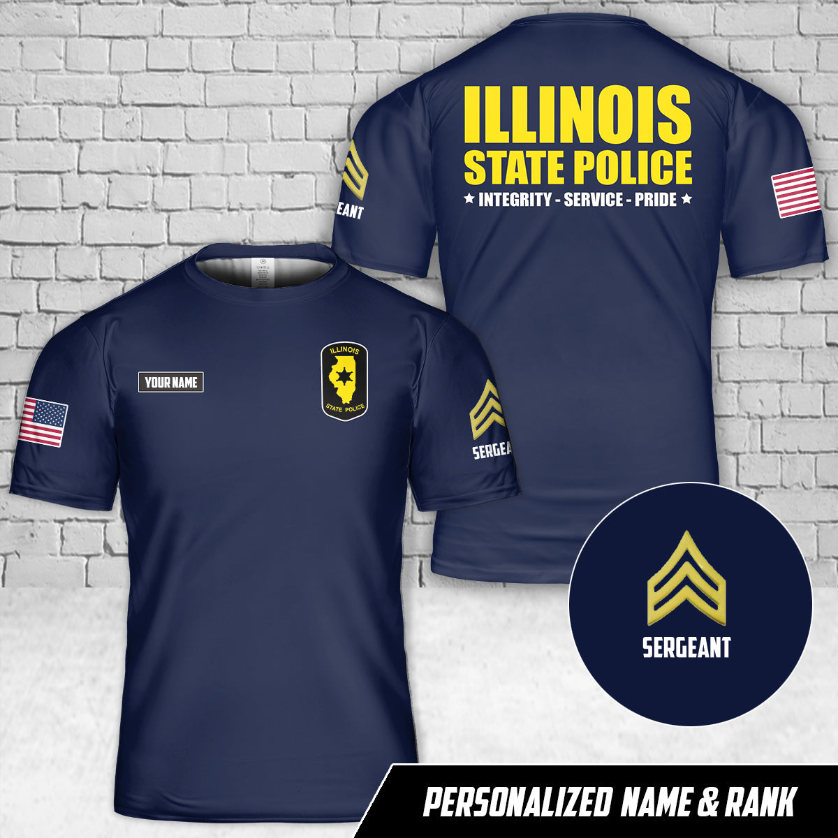 Custom Name And Rank Illinois State Police (ISP) T-Shirt 3D