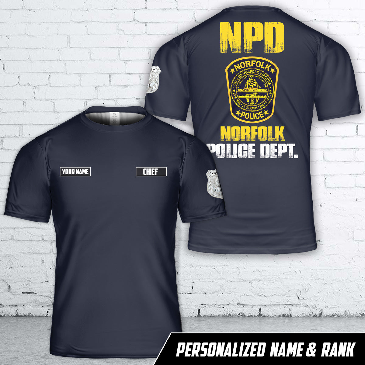 Custom Name And Rank Norfolk, Virginia, Norfolk Police Department (NPD) T-Shirt 3D