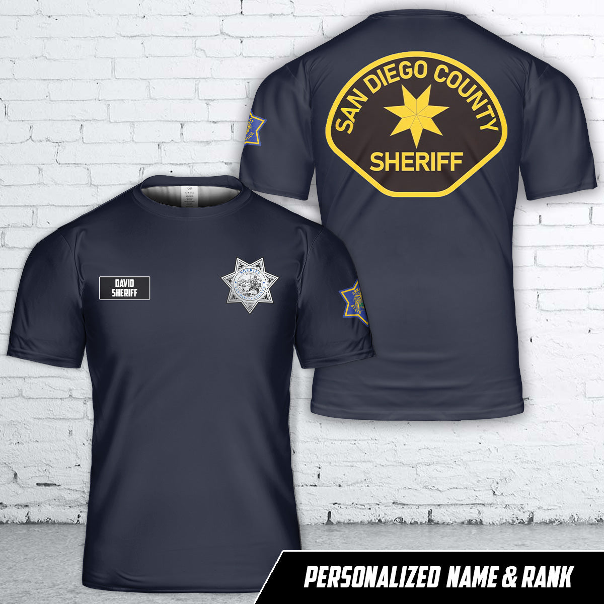 Custom Name And Rank San Diego County, California, San Diego County Sheriff's Office (SDSO) T-Shirt 3D