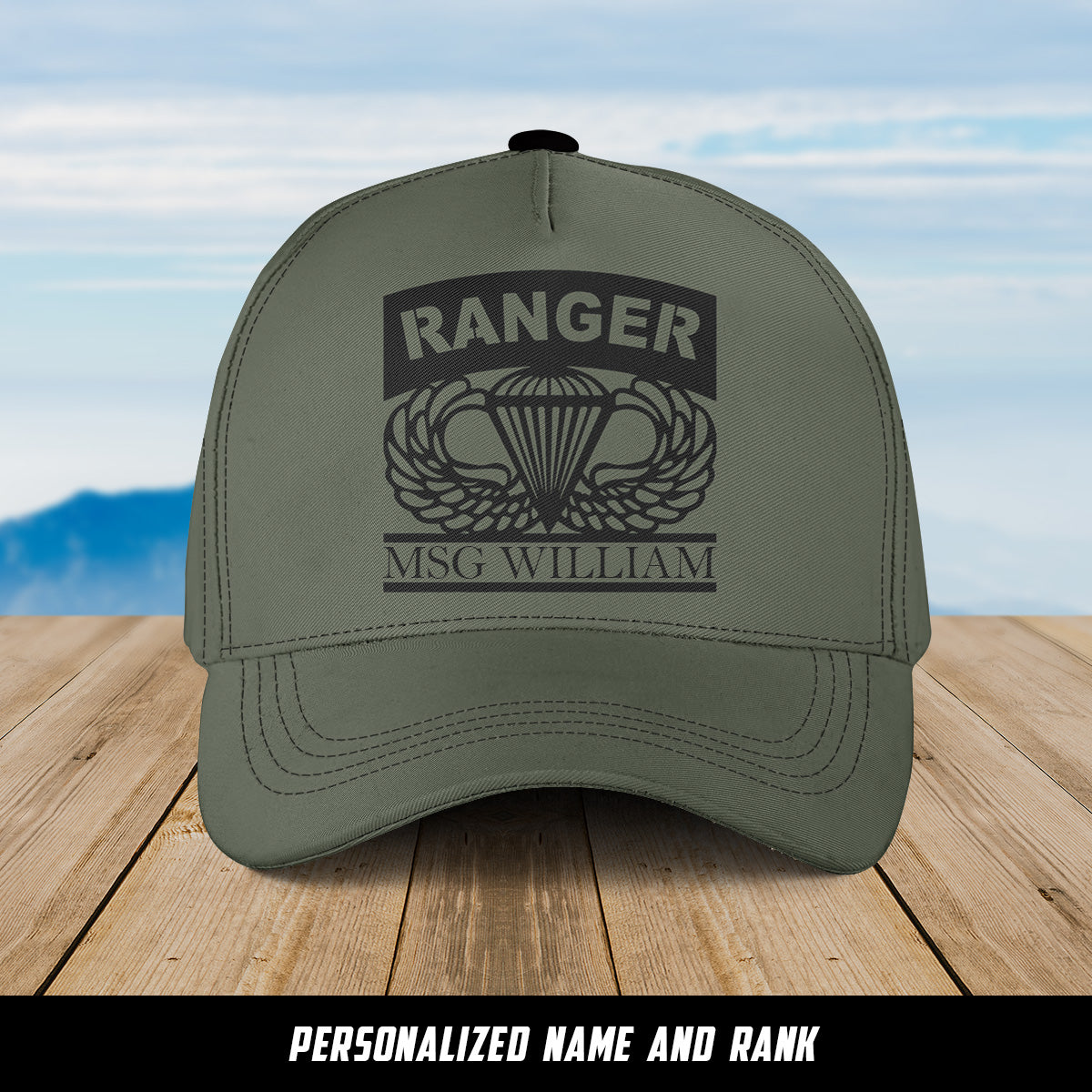 Custom Name And Rank US Airborne Ranger Baseball Cap