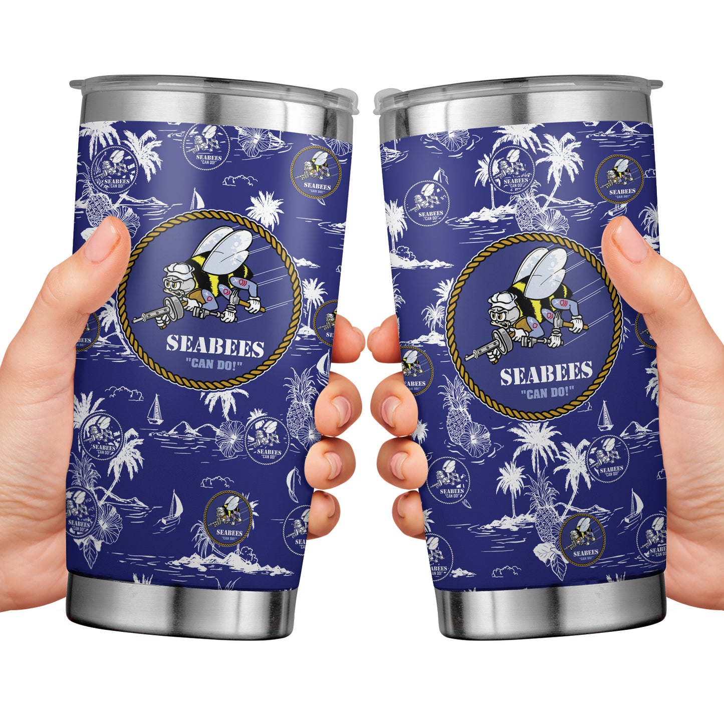 Custom Name And Rank US Navy Seabees Tumbler 20oz