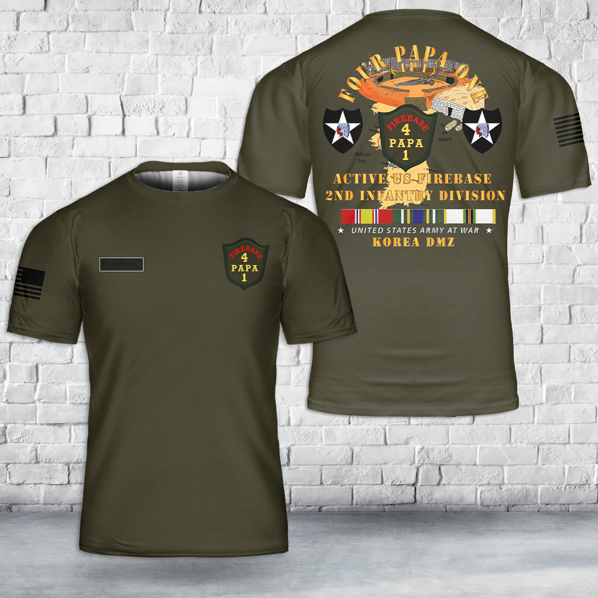 Custom Name Army - 4P1 - Active Firebase - 2nd ID w KOREA T-Shirt 3D