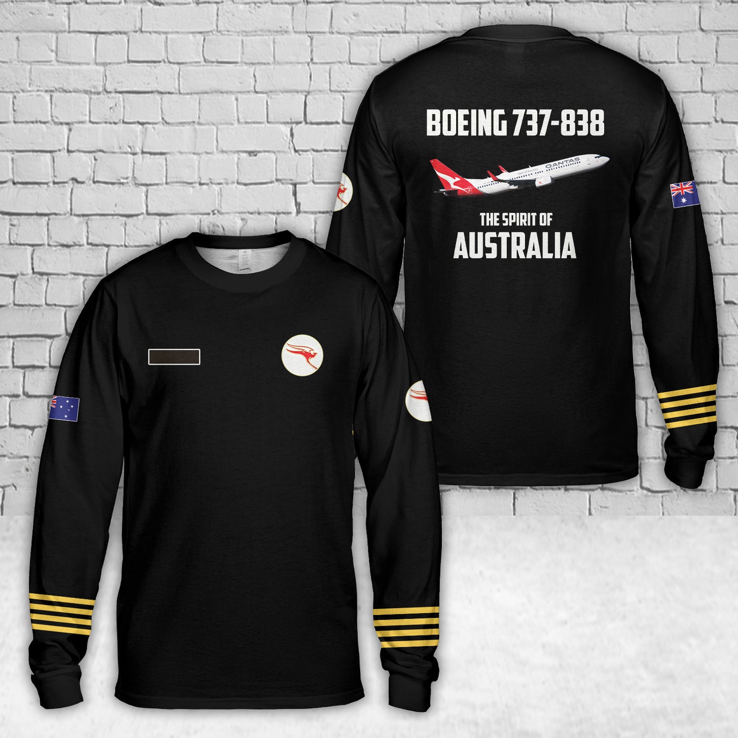 Custom Name Australia Qantas Cap Badge Boeing 737-838 AOP Long Sleeve Shirt