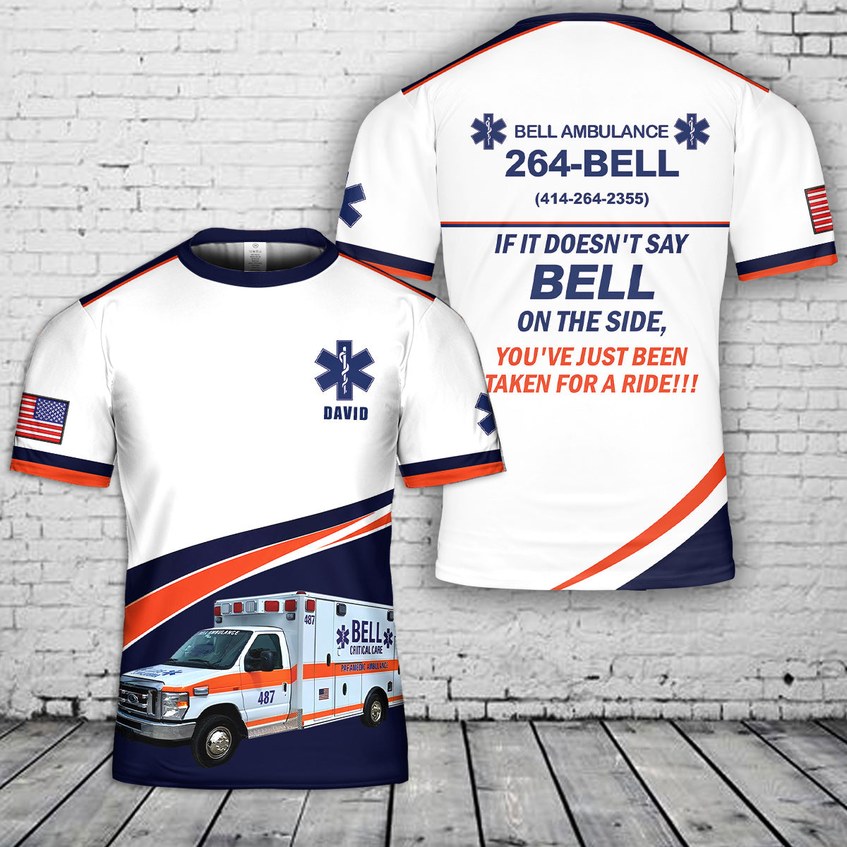 Custom Name Bell Ambulance, Milwaukee, Wisconsin 3D T-Shirt