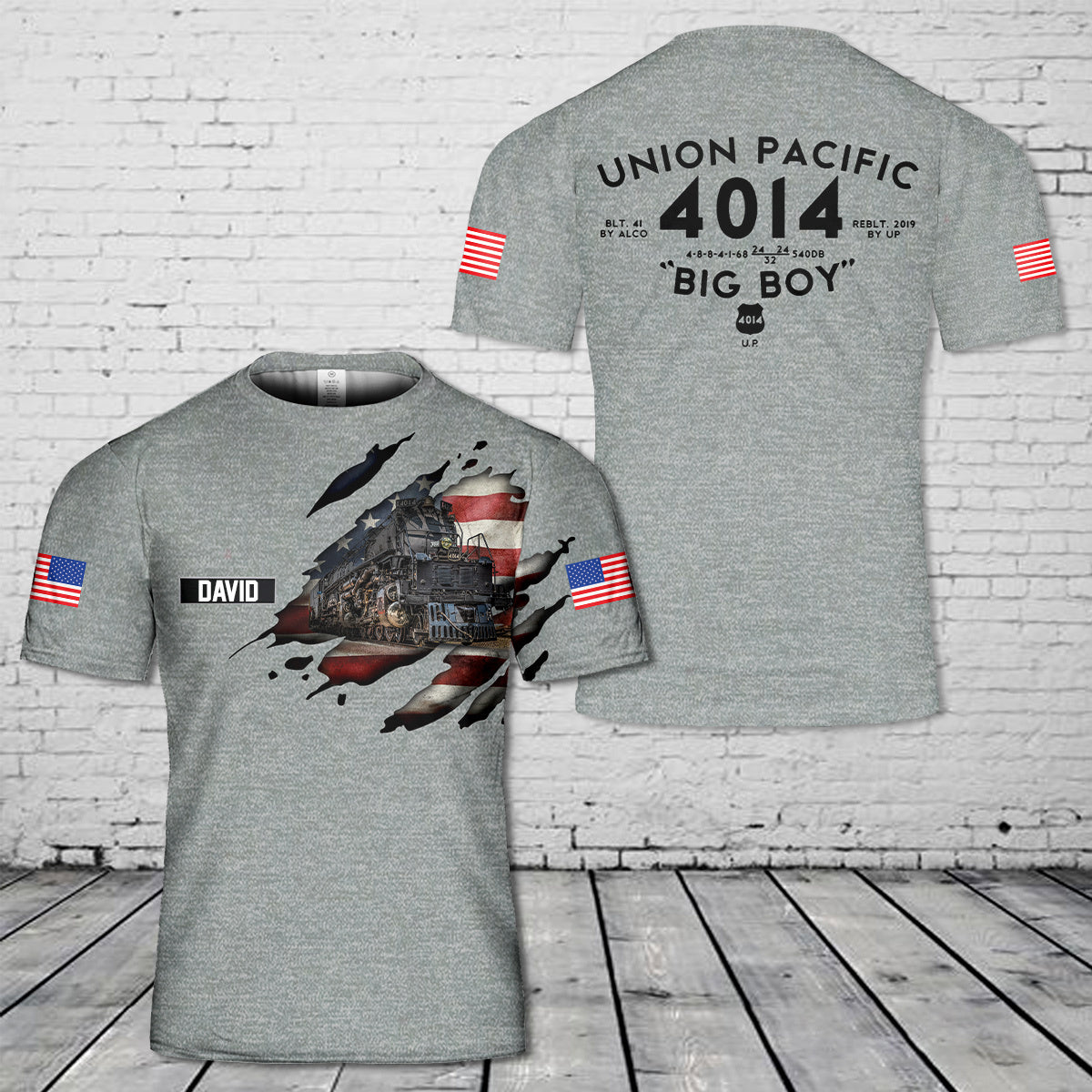 Custom Name Big Boy 4014 Union Pacific Steam Engine Railroad 3D T-Shirt