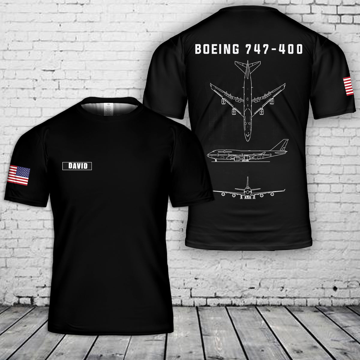 Custom Name Boeing B747-400 Blueprint 3D T-Shirt