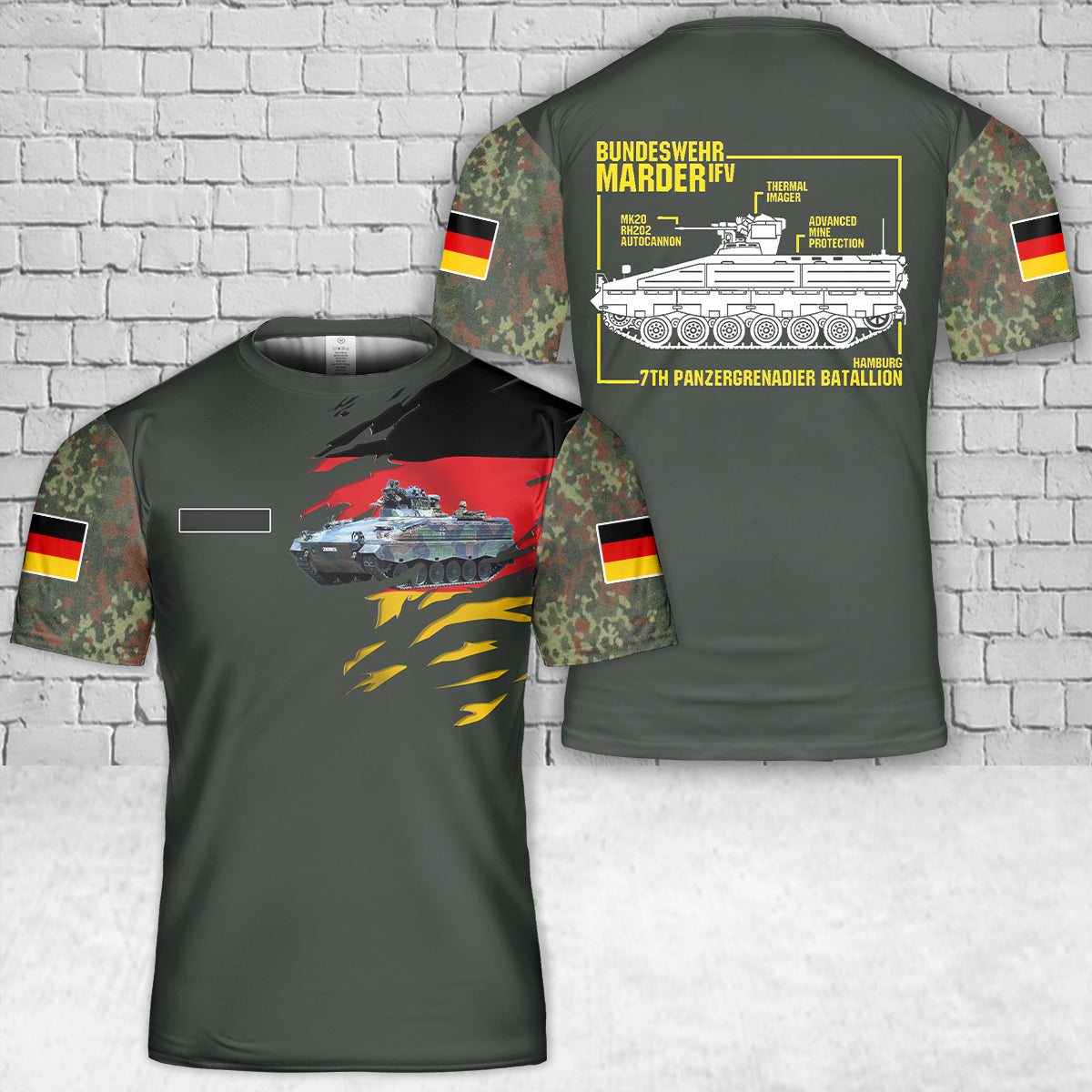 Custom Name Bundeswehr Marder IFV German Tank 7th Panzergrenadier Batallion T-Shirt 3D