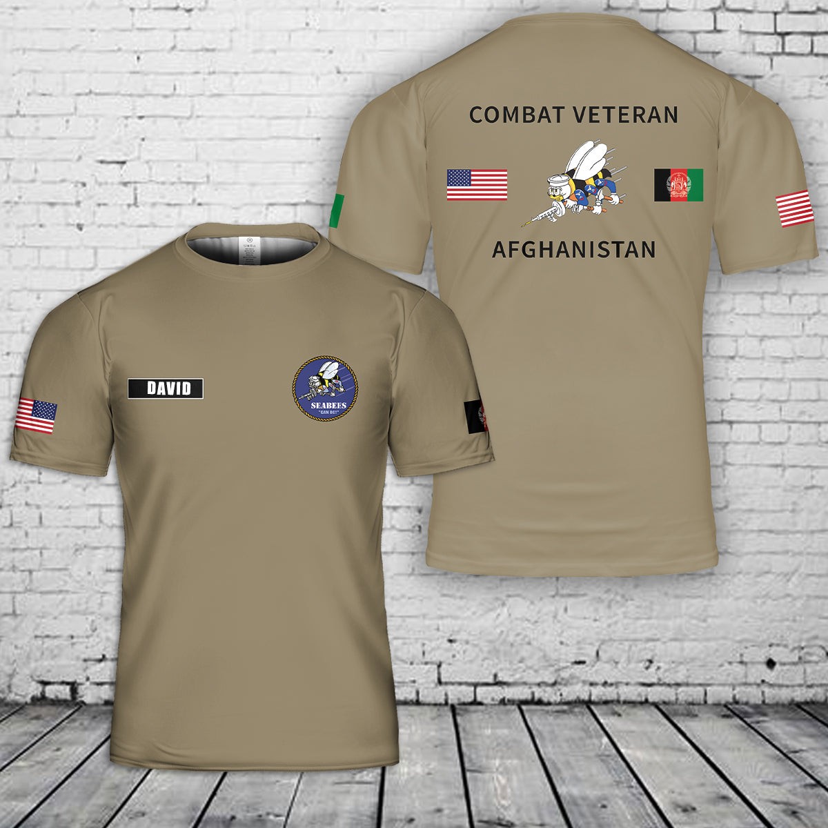 Custom Name COMBAT VETERAN Afghanistan Seabees 3D T-Shirt