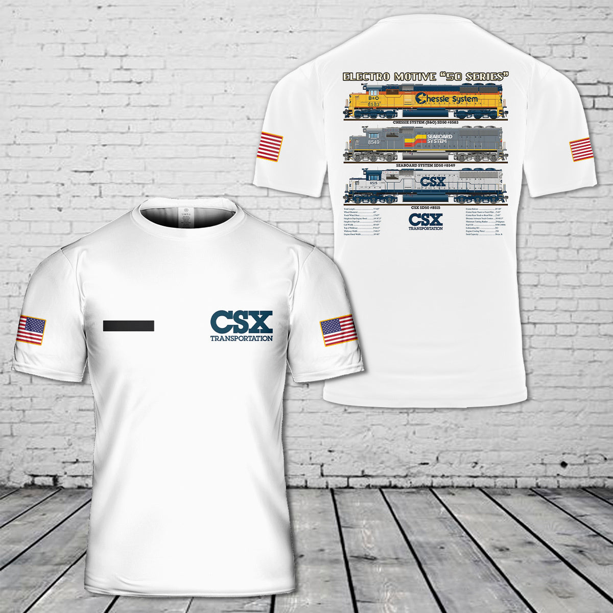 Custom Name CSX SD50 LOCOMOTIVE T-Shirt 3D