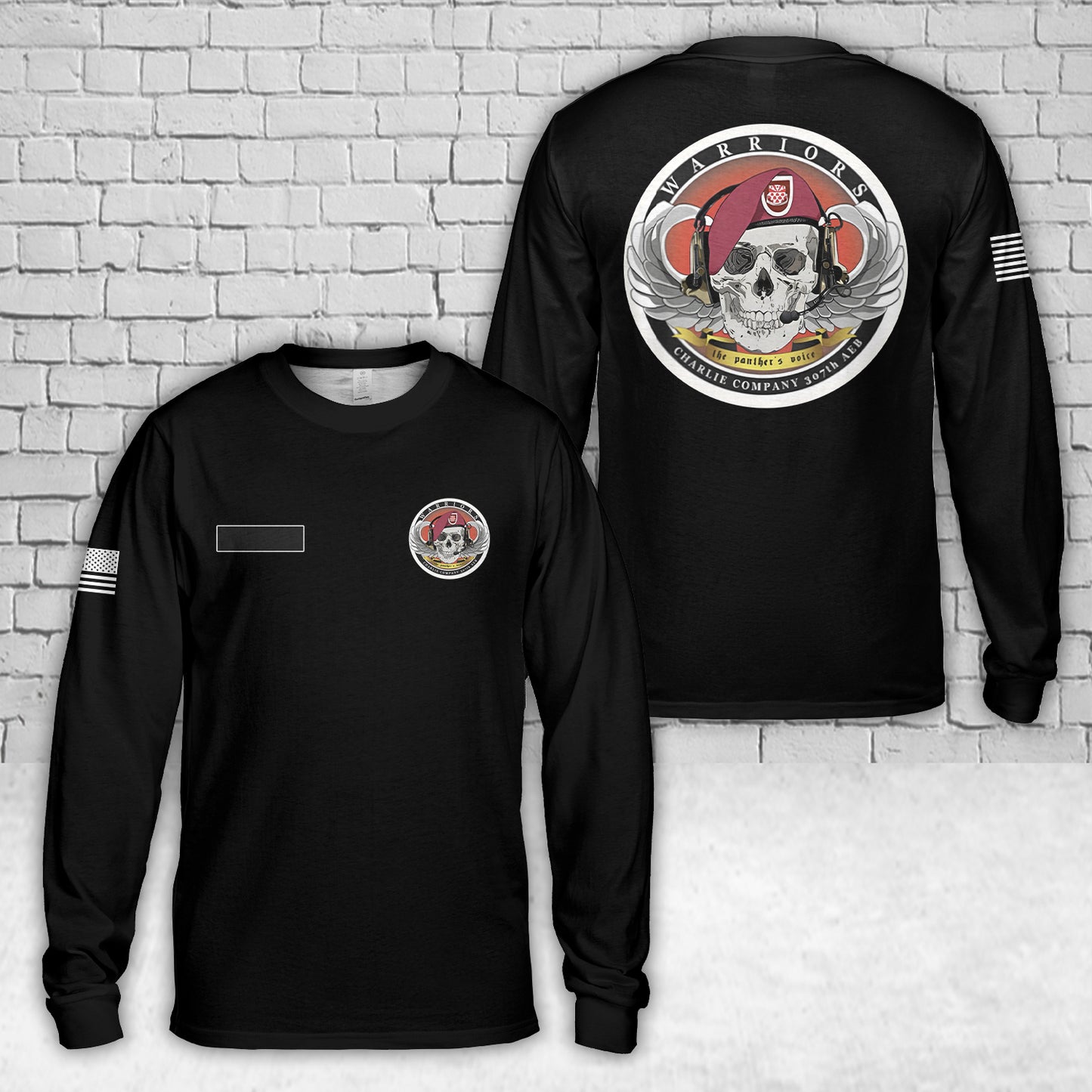 Custom Name C Company, 307th Engineer Battalion, 3rd Brigade, 82nd Airborne Division AOP Long Sleeve Shirt